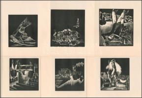 Buday György (1907-1990): 10 db jelzés nélküli fametszet, 10x9 cm és 11,5x10,5 cm közötti méretben