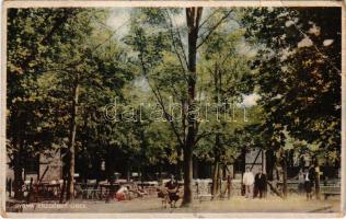 1933 Gyoma, Erzsébet liget, park, vendéglő terasza, pincérek. Végh Béla kiadása (EB)