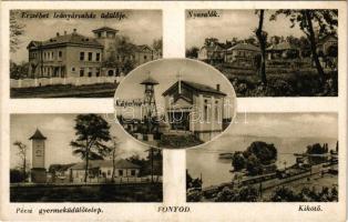 Fonyód, Erzsébet leányárvaház üdülője, nyaralók, kikötő, Pécsi gyermeküdülő, kápolna