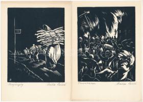Balla László (1906-), 2 db grafika: Forradalom és szegénység. Linómetszet, papír, jelzett, 15×11 cm