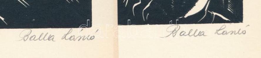 Balla László (1906-), 2 db grafika: Forradalom és szegénység. Linómetszet, papír, jelzett, 15×11 cm