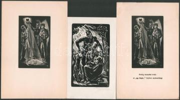 Menyhárt József (1901-1976), össz. 3 db mű: Szent család és irredenta grafika (2 db). Fametszet, papír, Szent család jelzett, többi jelzett a metszeten, 15×9 és 12,5x7,5 cm
