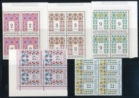 1994-1995 Népművészet 3 klf négyestömb + 3 klf pár, fényes képoldallal és matt gumival