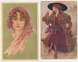 2 db RÉGI T. Corbella hölgy művészlap, vegyes minőségben / 2 pre-1945 T. Corbella lady art postcards in mixed quality
