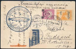 1931 Zeppelin magyarországi körrepülés képeslap 1P Zeppelin bélyeggel