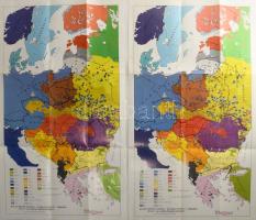 1989 Kelet-Közép-Európa etnikai-nyelvi térképe és az államhatárok 1914-ben, illetve 1920-ban, 2 db térkép, tervezte és rajzolta: Palovics Lajos, 55x29,5 cm