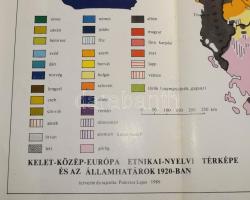 1989 Kelet-Közép-Európa etnikai-nyelvi térképe és az államhatárok 1914-ben, illetve 1920-ban, 2 db t...