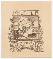 Monori Kovács Jenő (1884-?): Knuth Lia könyve (szecessziós ex libris), 1905. Klisé, papír, jelzett a klisén, 6,5x5,5 cm.