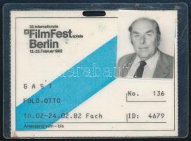 1982 Berlini filmfesztivál arcképes igazolványa magyar filmes részére
