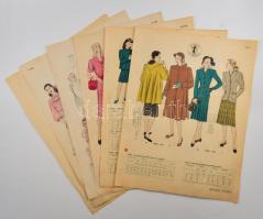 Butterick Patterns U.S.A. női divatillusztrációk, mérettáblázatokkal, 6 db kétoldalas nyomtatvány, változó állapotban, 35,5x25,5 cm