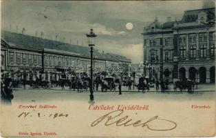 1900 Újvidék, Novi Sad; Erzsébet szálloda este holdfényben, Wagner üzlete. Urbán Ignác kiadása / hotel at night in moonlight, shops (EK)