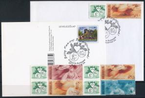 2010 Folkloriada a bélyegelőfizetőknek megszemélyesített négyestömb + Filaposta karácsonyi alkalmi bélyegzés borítékon és képeslapon