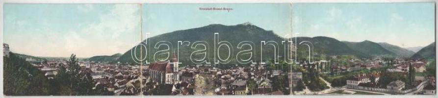 Brassó, Kronstadt, Brasov; 3-részes kihajtható panorámalap. Wilh. Hiemesch kiadása / 3-tiled folding panoramacard (hajtásnál szakadt / torn at fold)