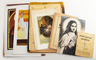 Vegyes vallási témájú papírrégiség tétel: keresztelési és elsőáldozási emléklapok, fotók, plakát, stb., régi és modern, összesen 21 db, változó állapotban