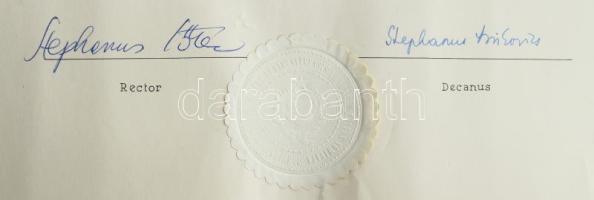 1965 Bp., ELTE filozófia doktori oklevél, Sőtér István aláírásával