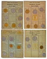 Olaszország 1975. 5L-100L (5xklf) + 1978. 5L-200L (6xklf) + 1980. 5L-200L (7xklf), közte 1980. 200L Al-bronz "FAO" + 1981. 5L-200L (8xklf), közte 1981. 100L acél "Livorno Tengerészeti Akadémia" + 200L Al-bronz "FAO" fóliás forgalmi összeállítások, karton tanúsítványhoz rögzítve T:AU,XF, patina Italy 1975. 5 Lire - 100 Lire (5xdiff) + 1978. 5 Lire - 200 Lire (6xdiff) + 1980. 5 Lire - 200 Lire (7xdiff), including 1980. 200 Lire Al-bronze "FAO" + 1981. 5 Lire - 200 Lire (8xdiff), including 1981. 100 Lire steel "Livorno Naval Academy" + 200 Lire Al-bronze "FAO" coin set in foil packaging, attached to cardboard certificate C:AU,XF, patina