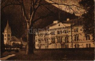 1927 Koháryháza, Pohorella, Pohorelá; Coburg herceg római katolikus temploma és kastélya a Pohorella vasgyárban Garamvölgyön. Uthy felvétele / Coburg castle and Catholic church by the iron works in Hron valley (lyuk / pinhole)