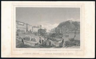 Ludwig Rohbock (1820-1883) - J. M. Kolb: Aldunasor Pesten (Untere Donauzeile in Pesth). Acélmetszet, papír, jelzett a metszeten, 12x18 cm