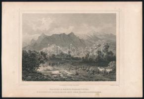 Ludwig Rohbock (1820-1883) - Johann Falkner (1828-1866): Brassó a Kápolnaheggyel (Kronstadt, Nordseite mit dem Kapellenberge). Acélmetszet, papír, jelzett a metszeten, a lap alja vágott, 12x16,5 cm