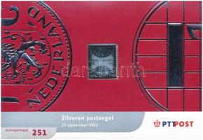 Hollandia 2001. 12,75G névértékű Ag bélyegérem karton díszlapon, tanúsítvánnyal (0.999/21x25mm) T:UNC, patina Netherlands 2001. Ag stamp coin with value of 12,75 Gulden on decorative sheet with certificate (0.999/21x25mm) C:UNC, patina