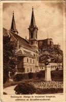 Esztergom, Bástya és vízivárosi templom, előtérben az Erzsébet-szoborral (gyűrődések / creases)