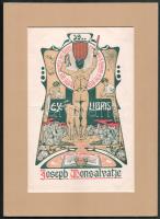 Renart, García Joaquim (1879 - 1961): Ex libris Jospeh Monsalvatje (szecessziós ex libris), 1903 körül. Színes nyomat, papír, jelzett a nyomaton, paszpartuban, 18x11,5 cm.