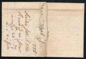 1786.jan.20. Győrből Pestre küldött félportós levél, a címoldalon lévő 4kr díjat feladáskor és átvét...