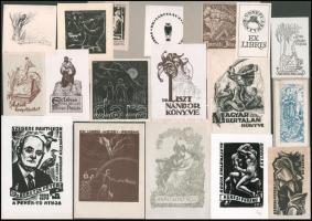 Klf. alkotók (Buday György, Haranghy Jenő, Gáborjáni Szabó Kálmán, Fery Antal stb.): 18 db ex libris és kisgrafika. Klf. technikák, papír, jelzett a dúcon, klf, méretekben.