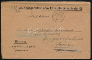 1894 Visszaküldött hivatalos levél, összesen 5 postai bélyegzéssel, "FORGÁCSFALVA"