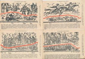 18 db RÉGI művészlap: Magyarország történelme metszetekben, sorozat. Kiadja a Magyar Nemzeti Szövetség, Majoros István, Pál Ferenc / 18 pre-1945 art postcards: history of Hungarian Kingdom