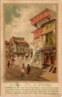 1899 (Vorläufer) Mumbai, Bombay; Hygeri -Line. Osan macht gesunde und schöne Zähne! Künstler Postkarten v einer Weltreise No. 6. Ges gesch. Verlag von Jos Heim / street view, Osan toothpaste advertisement. litho s: Josef Hoffmann (fl)
