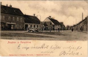 1902 Varasd, Warasdin, Varazdin; Optujska ulica / utca, Gustav Moses és fia, Franjo Jursa üzlete. C. Trampus kiadása / street view, shops (fl)