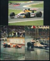 cca 1980-2000 3 db Forma 1-es versenyautókat ábrázoló képeslap, változó állapotban, 15x10 cm körül