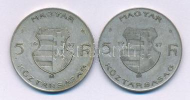 1947. 5Ft Ag "Kossuth" (2x) T:VF,F patina Adamo F8.1