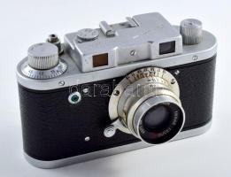 MOM Momikon fényképezőgép, Ymmar 1:3,5/50 mm objektívvel, jó állapotban, eredeti bőr tokban