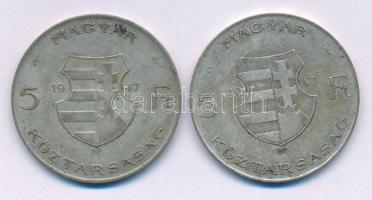 1947. 5Ft Ag "Kossuth" (2x) T:VF,F patina Adamo F8.1