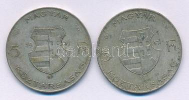 1947. 5Ft Ag "Kossuth" (2x) T:VF,F patina Adamo F8.1