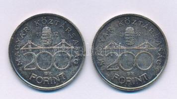 1992. 200Ft Ag "MNB" (2x) T:AU,XF patina Adamo F13