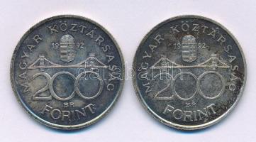 1992. 200Ft Ag "MNB" (2x) T:AU,XF patina Adamo F13