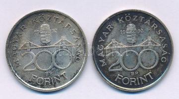 1992. 200Ft Ag "MNB" (2x) T:AU,XF patina Adamo F13