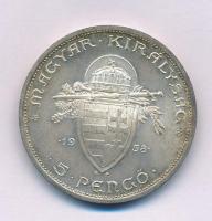 1938. 5P Ag "Szent István" kapszulában T:AU patina Adamo P8.1