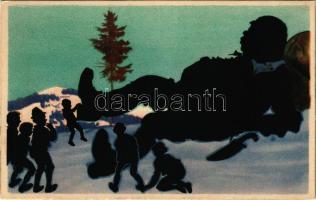 Silhouette art postcard with giant. Wenau-Brabant 1618. litho (EK)