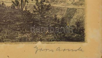 Gross Arnold (1929-2015): Balatoni táj (1954). Rézkarc, papír, jelzett, apró felületi sérülésekkel, ...