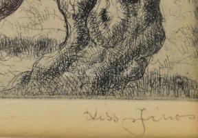 Kiss János (1905-1984): Görbe fák. Rézkarc, papír, jelzett. Üvegezett fakeretben, 10×16,5 cm