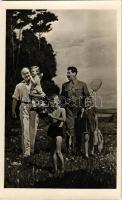 Sztálin és Molotov gyermekek között. Szovjet Festőművészet / Stalin and Molotov with their children. Soviet Union, Communist propaganda s: Yefanov (EK)