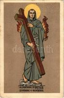 Alcantarai Szent Péter Szent Ferenc I. rendjéből. Unghváry Sándor festménye a Budapest-Pasaréti Ferences templomban. A Szentföld Magyarországi Biztosi Hivatala kiadása / Saint Francis of Alcantara s: Unghváry (fa)