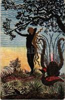 1918 Menura Superba / Polish Art Nouveau golden art postcard. Anczyc Sylwety 17. s: St. Eljasz Radzikowski (Rb)