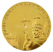 Tóth Sándor (1933-2019) 1991. "JOANNES PAVLVS II P M IN HVNGARIA XVI XX AVG MCMXCI / BUDAPEST ESZTERGOM PÉCS MÁRIAPÓCS DEBRECEN SZOMBATHELY" aranyozott bronz emlékérem műanyag tokban II. János Pál pápa magyarországi látogatása alkalmából (65mm) T:AU