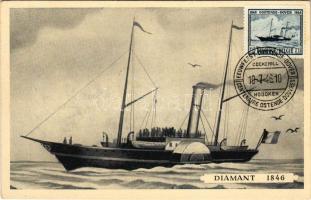 1946 "DIAMANT" 1846, Oostende-Dover Belgian stamp. TCV card + "COCKERILL HOBOKEN EEUWFEEST OOSTENDE - DOVER CENTENAIRE OSTENDE - DOUVRES" So.Stpl (ragasztónyomok / glue marks)