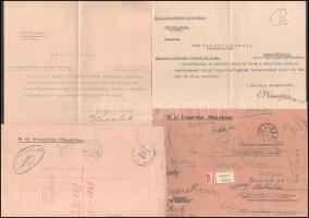 1939-1943 A M. Kir. Honvédelmi Minisztérium levelezése hivatali ügyekben, 5 db aláírással ellátott, ...